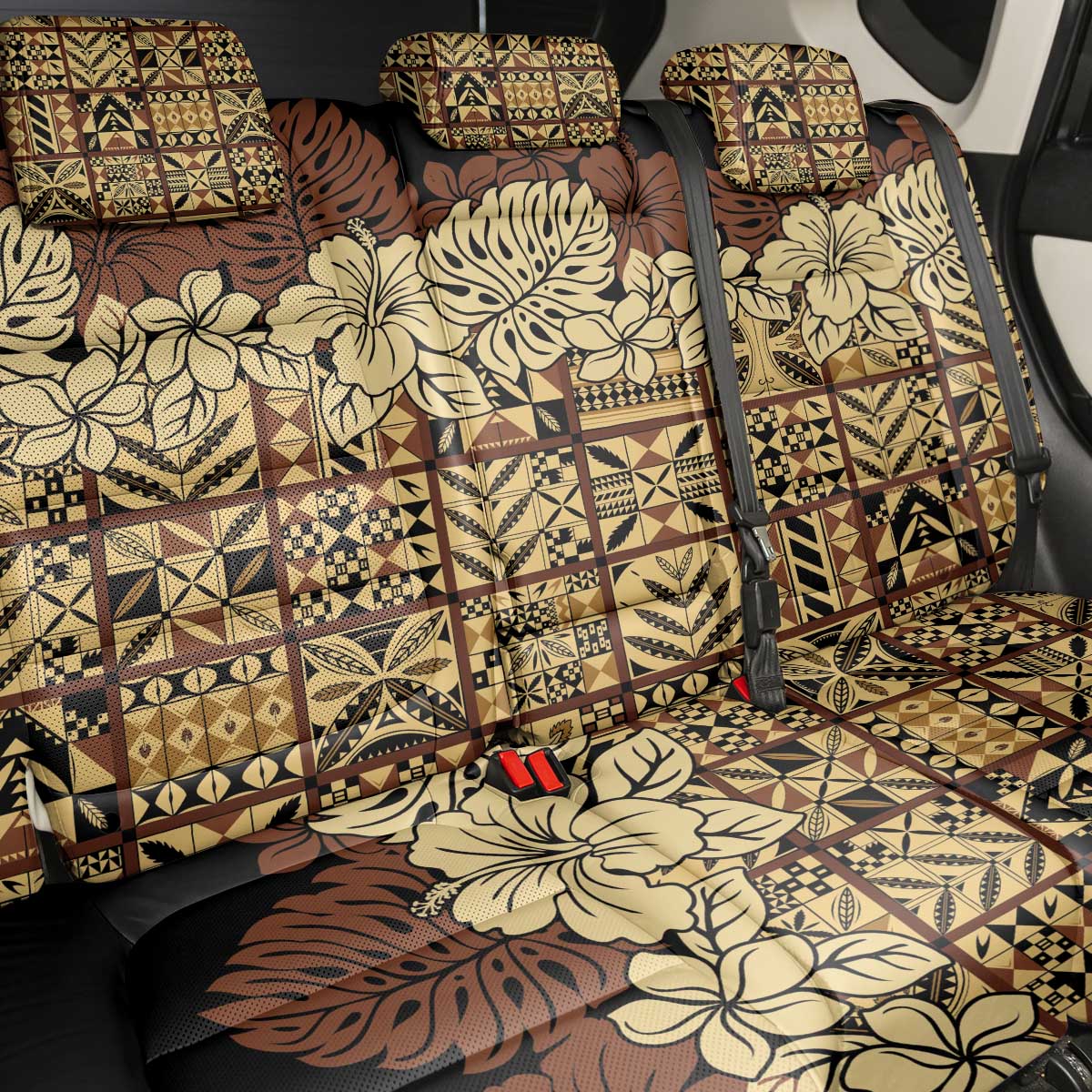 Niue Hiapo Motif Back Car Seat Cover Tapa Classic - Black Ver