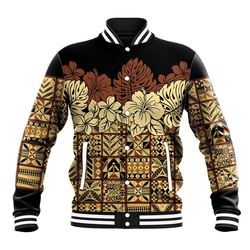 Niue Hiapo Motif Baseball Jacket Tapa Classic - Black Ver