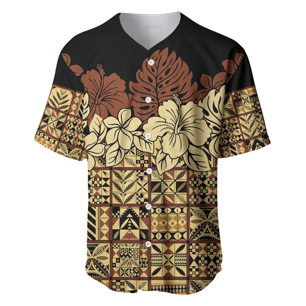 Niue Hiapo Motif Baseball Jersey Tapa Classic - Black Ver