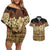 Niue Hiapo Motif Couples Matching Off Shoulder Short Dress and Hawaiian Shirt Tapa Classic - Black Ver