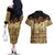 Niue Hiapo Motif Couples Matching Off The Shoulder Long Sleeve Dress and Hawaiian Shirt Tapa Classic - Black Ver