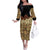 Niue Hiapo Motif Family Matching Off The Shoulder Long Sleeve Dress and Hawaiian Shirt Tapa Classic - Black Ver