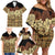 Niue Hiapo Motif Family Matching Off Shoulder Short Dress and Hawaiian Shirt Tapa Classic - Black Ver