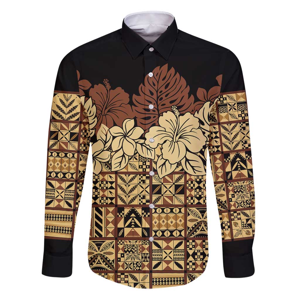 Niue Hiapo Motif Family Matching Puletasi and Hawaiian Shirt Tapa Classic - Black Ver