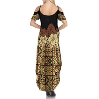 Niue Hiapo Motif Family Matching Summer Maxi Dress and Hawaiian Shirt Tapa Classic - Black Ver