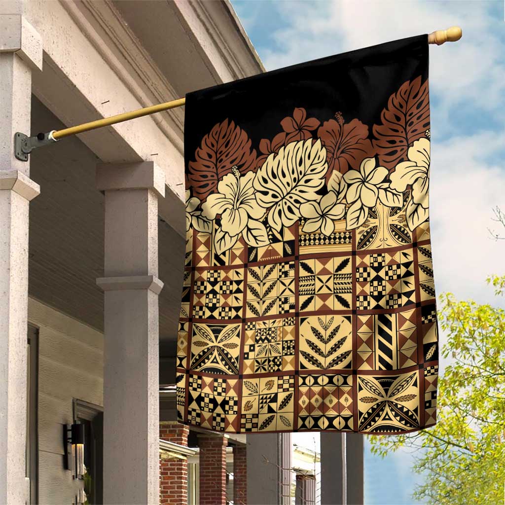 Niue Hiapo Motif Garden Flag Tapa Classic - Black Ver