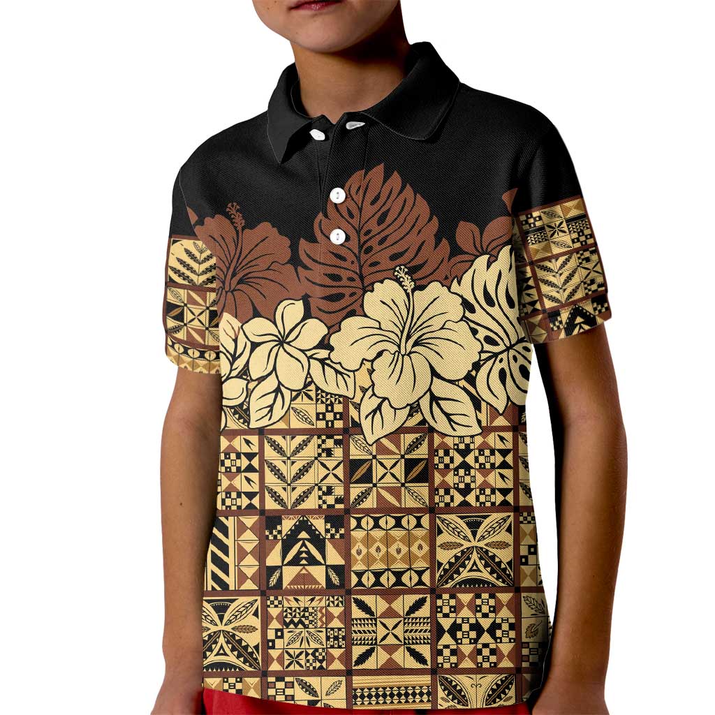 Niue Hiapo Motif Kid Polo Shirt Tapa Classic - Black Ver