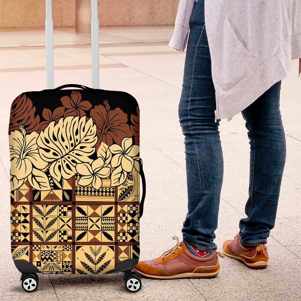 Niue Hiapo Motif Luggage Cover Tapa Classic - Black Ver