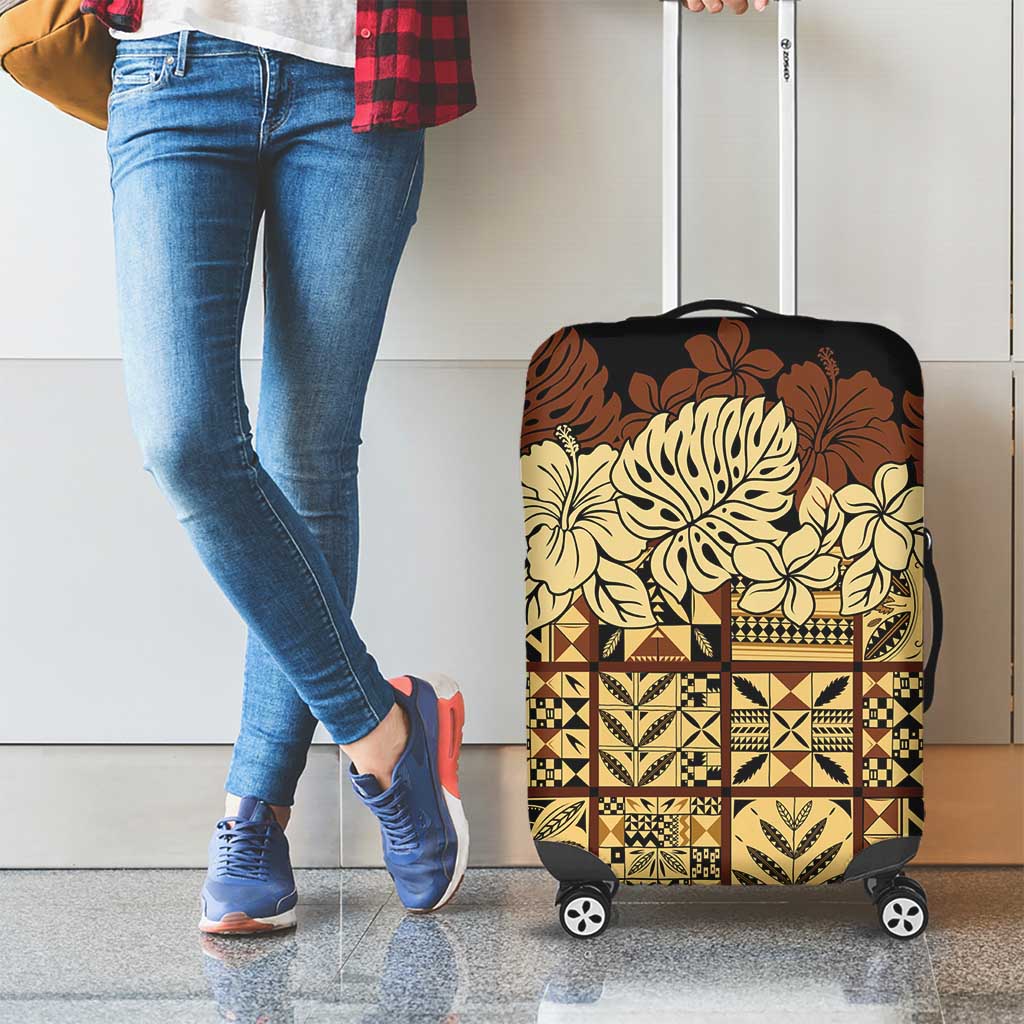 Niue Hiapo Motif Luggage Cover Tapa Classic - Black Ver