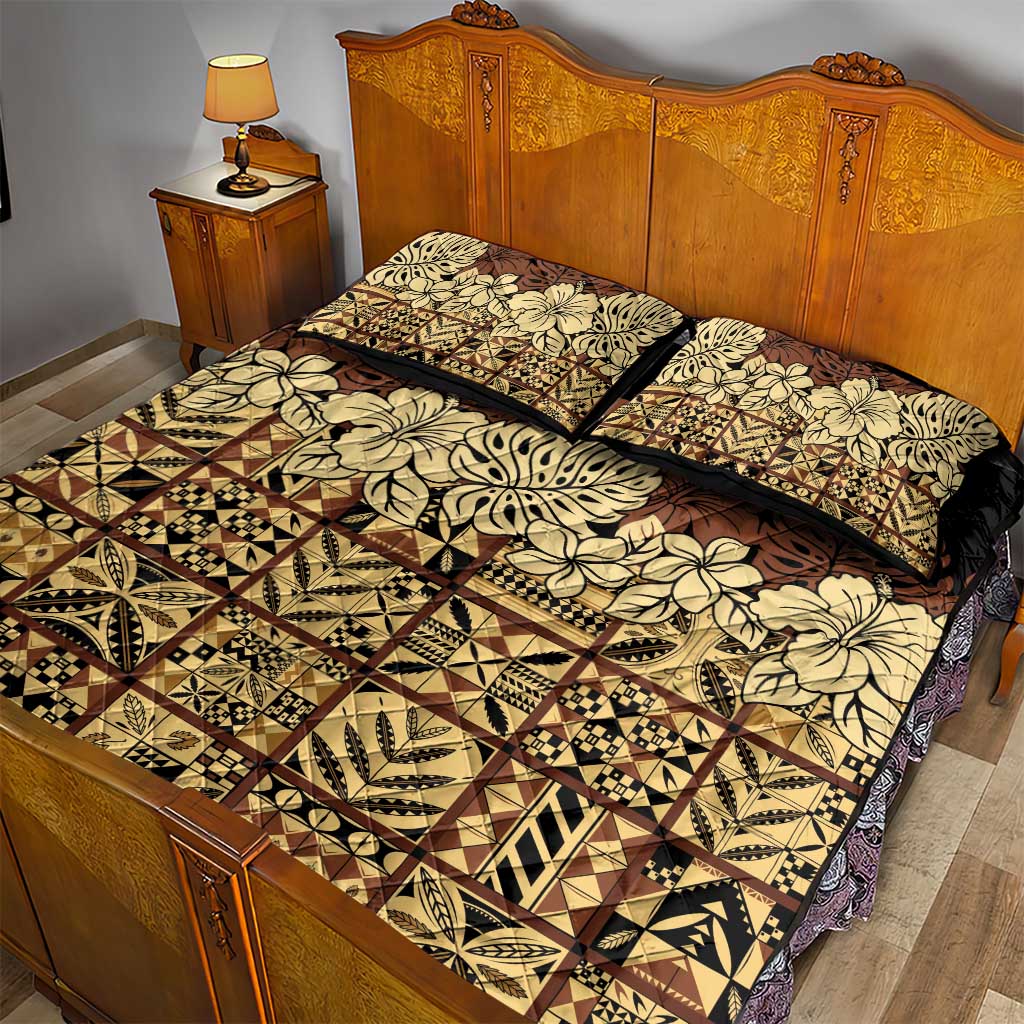Niue Hiapo Motif Quilt Bed Set Tapa Classic - Black Ver