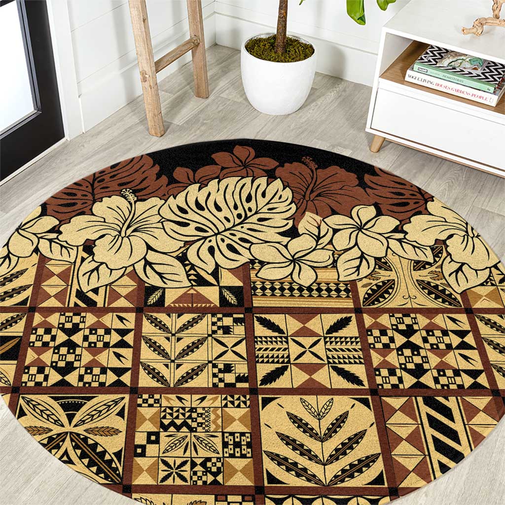 Niue Hiapo Motif Round Carpet Tapa Classic - Black Ver