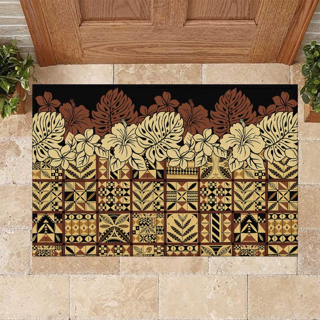 Niue Hiapo Motif Rubber Doormat Tapa Classic - Black Ver