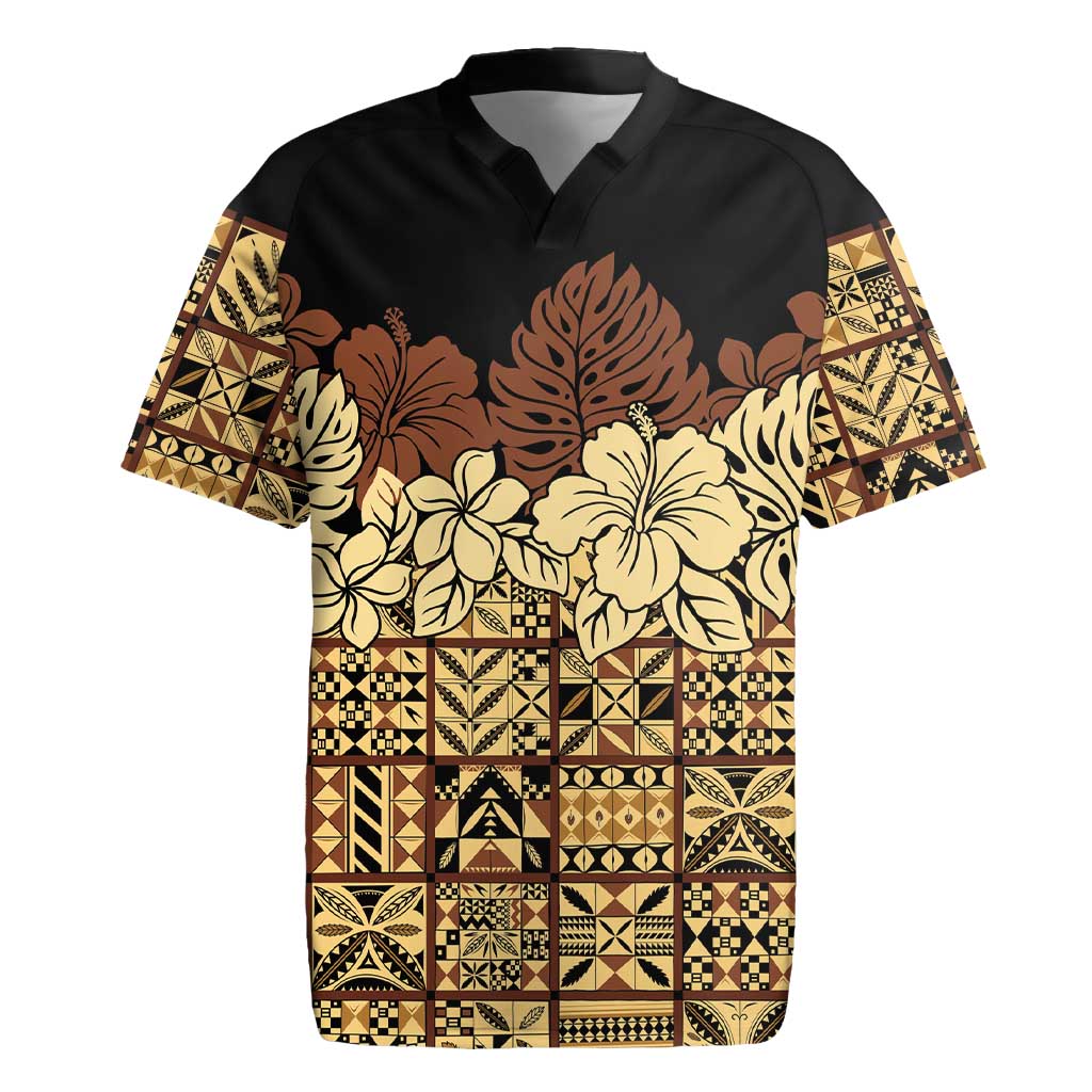 Niue Hiapo Motif Rugby Jersey Tapa Classic - Black Ver