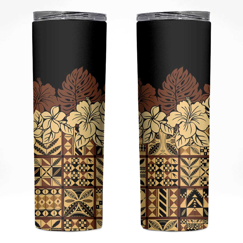 Niue Hiapo Motif Skinny Tumbler Tapa Classic - Black Ver