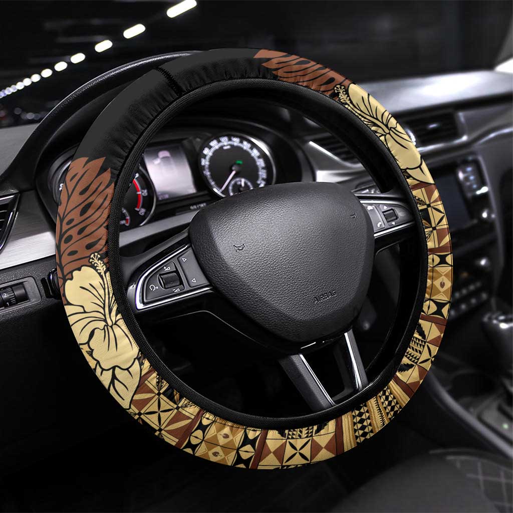 Niue Hiapo Motif Steering Wheel Cover Tapa Classic - Black Ver