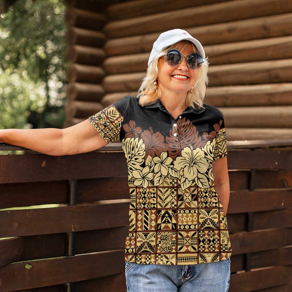 Niue Hiapo Motif Women Polo Shirt Tapa Classic - Black Ver