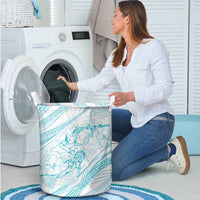 Sharks Couple Dreamy Polynesians Floral Sea Laundry Basket Turquoise - Polynesian Pride