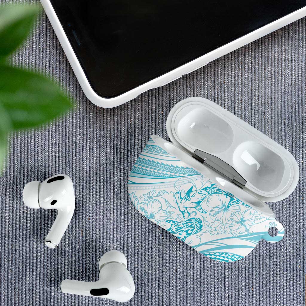 Sharks Couple Dreamy Polynesians Floral Sea AirPods Case Turquoise - Polynesian Pride