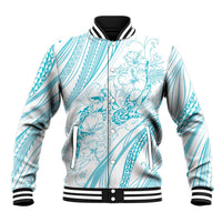Sharks Couple Dreamy Polynesians Floral Sea Baseball Jacket Turquoise - Polynesian Pride