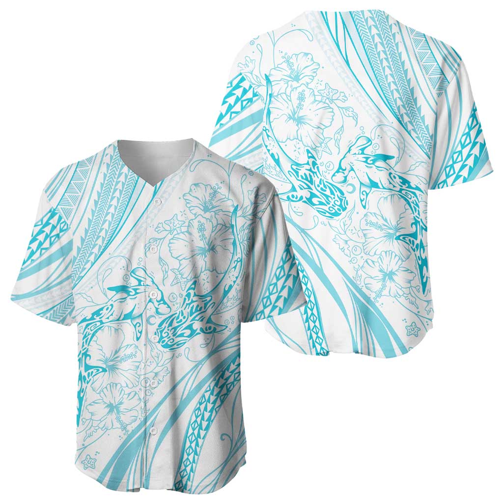 Sharks Couple Dreamy Polynesians Floral Sea Baseball Jersey Turquoise - Polynesian Pride