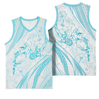 Sharks Couple Dreamy Polynesians Floral Sea Basketball Jersey Turquoise - Polynesian Pride
