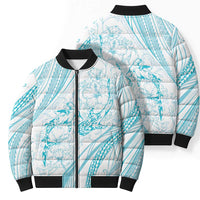Sharks Couple Dreamy Polynesians Floral Sea Bomber Puffer Jacket Turquoise - Polynesian Pride