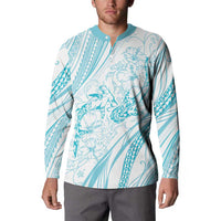 Sharks Couple Dreamy Polynesians Floral Sea Button Sweatshirt Turquoise - Polynesian Pride