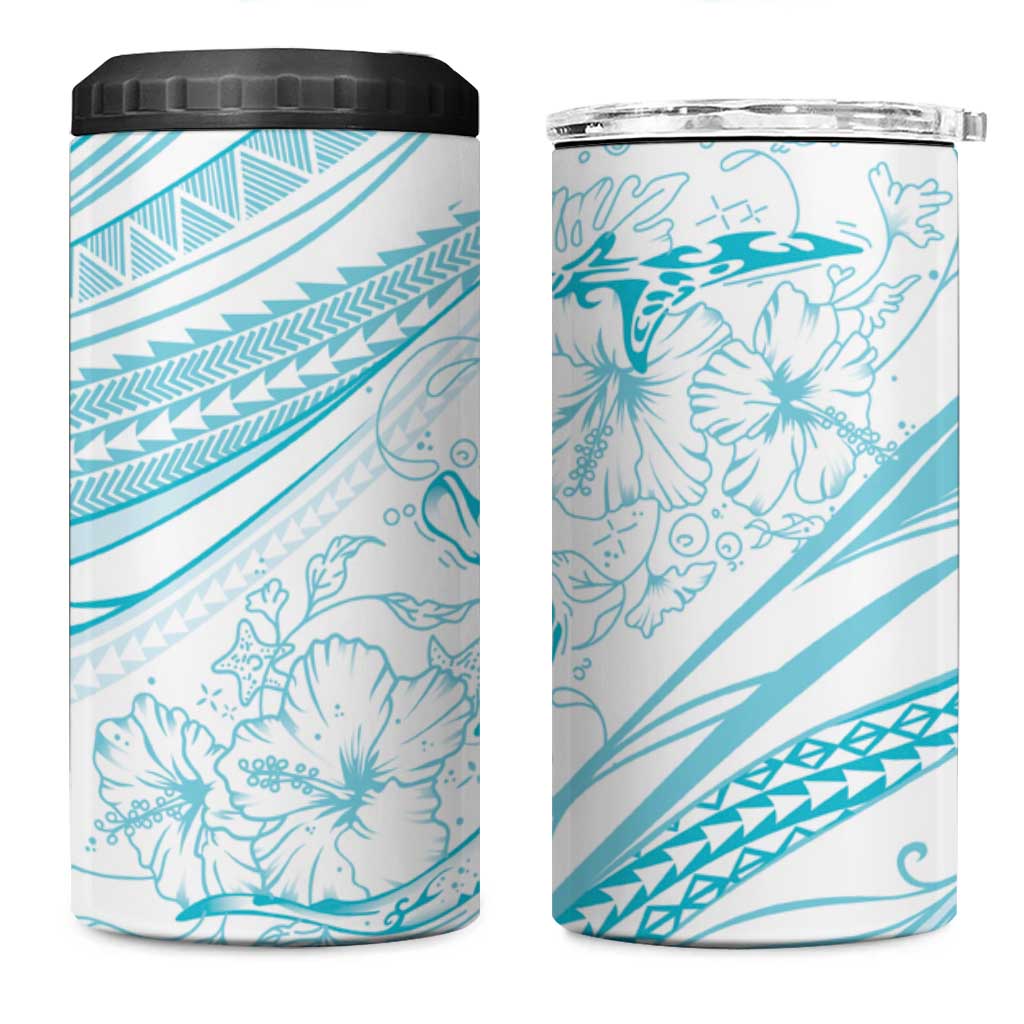 Sharks Couple Dreamy Polynesians Floral Sea 4 in 1 Can Cooler Tumbler Turquoise - Polynesian Pride