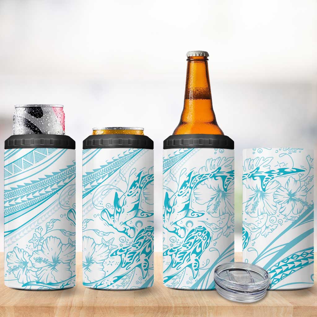 Sharks Couple Dreamy Polynesians Floral Sea 4 in 1 Can Cooler Tumbler Turquoise - Polynesian Pride