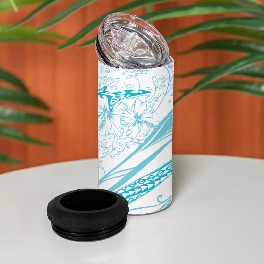 Sharks Couple Dreamy Polynesians Floral Sea 4 in 1 Can Cooler Tumbler Turquoise - Polynesian Pride