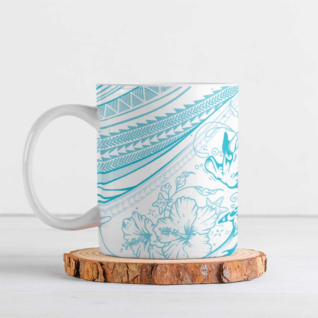 Sharks Couple Dreamy Polynesians Floral Sea Ceramic Mug Turquoise - Polynesian Pride