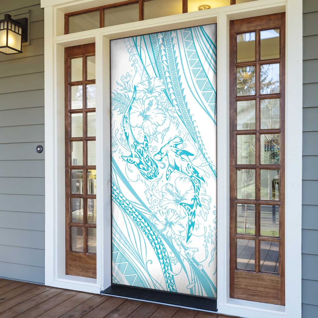 Sharks Couple Dreamy Polynesians Floral Sea Door Cover Turquoise - Polynesian Pride