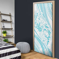 Sharks Couple Dreamy Polynesians Floral Sea Door Cover Turquoise - Polynesian Pride