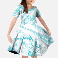 Sharks Couple Dreamy Polynesians Floral Sea Family Matching Mermaid Dress and Hawaiian Shirt Turquoise LT7 Daughter's Dress Turquoise - Polynesian Pride