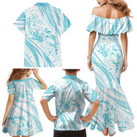 Sharks Couple Dreamy Polynesians Floral Sea Family Matching Mermaid Dress and Hawaiian Shirt Turquoise LT7 - Polynesian Pride