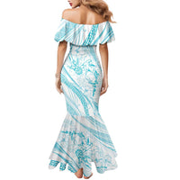 Sharks Couple Dreamy Polynesians Floral Sea Family Matching Mermaid Dress and Hawaiian Shirt Turquoise LT7 - Polynesian Pride