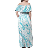 Sharks Couple Dreamy Polynesians Floral Sea Family Matching Off Shoulder Maxi Dress and Hawaiian Shirt Turquoise LT7 - Polynesian Pride