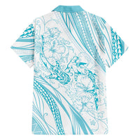 Sharks Couple Dreamy Polynesians Floral Sea Family Matching Off Shoulder Short Dress and Hawaiian Shirt Turquoise LT7 - Polynesian Pride