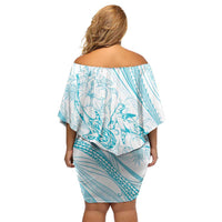 Sharks Couple Dreamy Polynesians Floral Sea Family Matching Off Shoulder Short Dress and Hawaiian Shirt Turquoise LT7 - Polynesian Pride