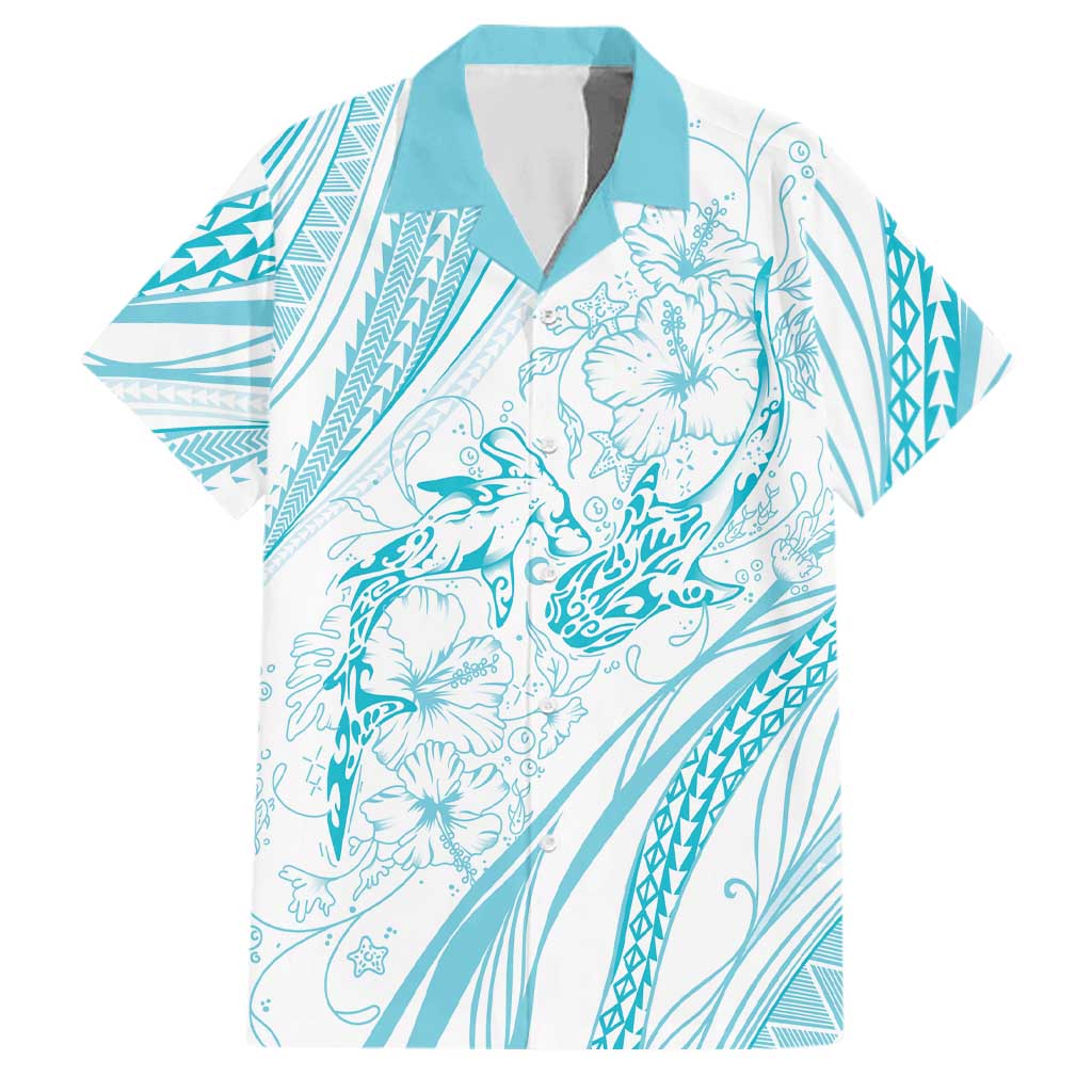 Sharks Couple Dreamy Polynesians Floral Sea Family Matching Summer Maxi Dress and Hawaiian Shirt Turquoise LT7 Dad's Shirt - Short Sleeve Turquoise - Polynesian Pride