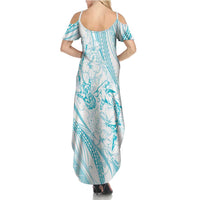Sharks Couple Dreamy Polynesians Floral Sea Family Matching Summer Maxi Dress and Hawaiian Shirt Turquoise LT7 - Polynesian Pride