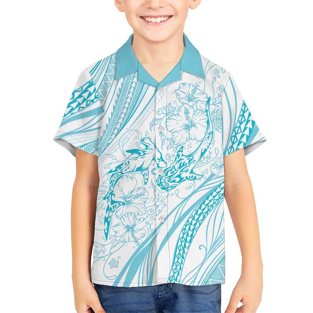 Sharks Couple Dreamy Polynesians Floral Sea Kid Hawaiian Shirt Turquoise - Polynesian Pride