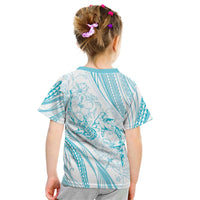 Sharks Couple Dreamy Polynesians Floral Sea Kid T Shirt Turquoise - Polynesian Pride