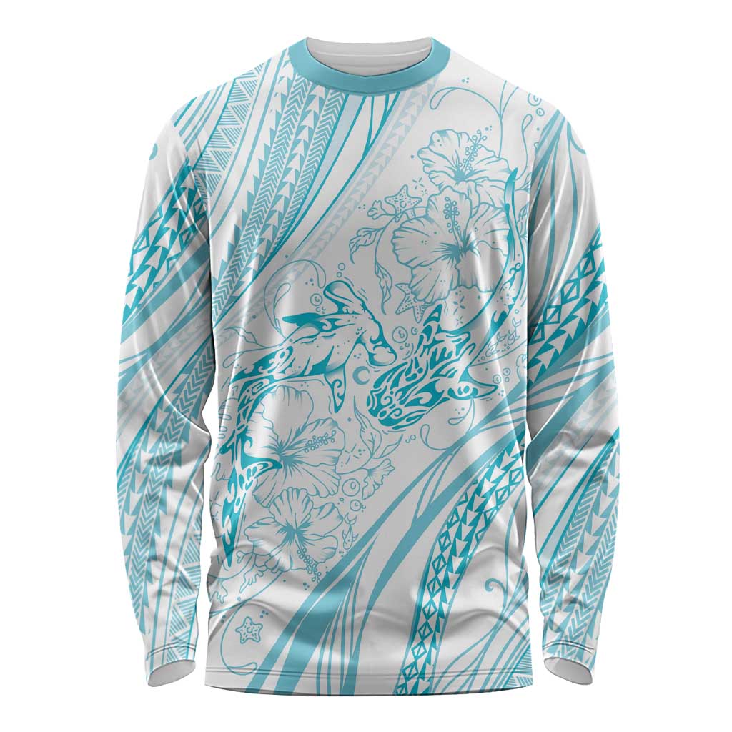 Sharks Couple Dreamy Polynesians Floral Sea Long Sleeve Shirt Turquoise - Polynesian Pride