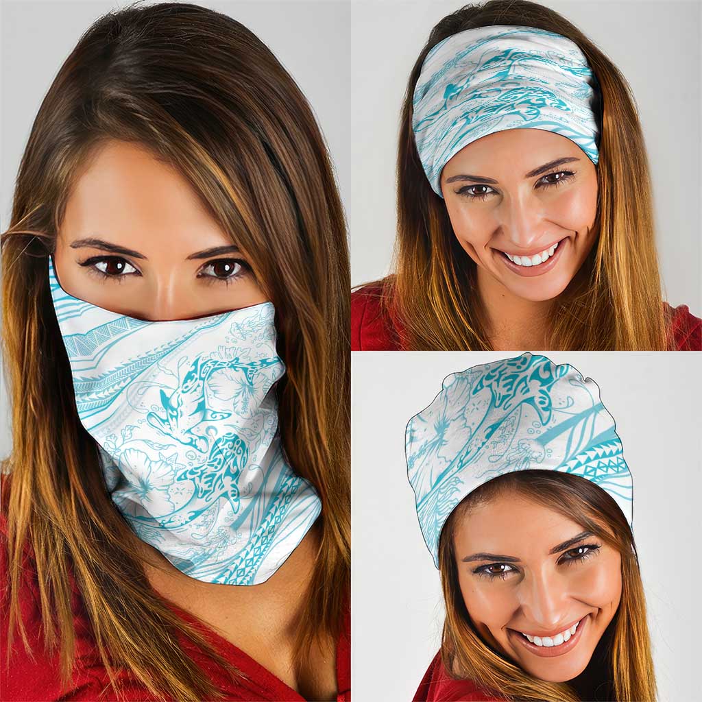 Sharks Couple Dreamy Polynesians Floral Sea Neck Gaiter Turquoise - Polynesian Pride