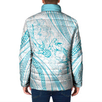 Sharks Couple Dreamy Polynesians Floral Sea Padded Jacket Turquoise - Polynesian Pride