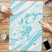 Sharks Couple Dreamy Polynesians Floral Sea Puzzle Turquoise - Polynesian Pride