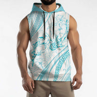 Sharks Couple Dreamy Polynesians Floral Sea Sleeveless Hoodie Turquoise - Polynesian Pride