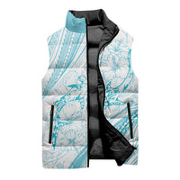 Sharks Couple Dreamy Polynesians Floral Sea Sleeveless Puffer Jacket Turquoise - Polynesian Pride