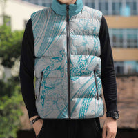 Sharks Couple Dreamy Polynesians Floral Sea Sleeveless Puffer Jacket Turquoise - Polynesian Pride